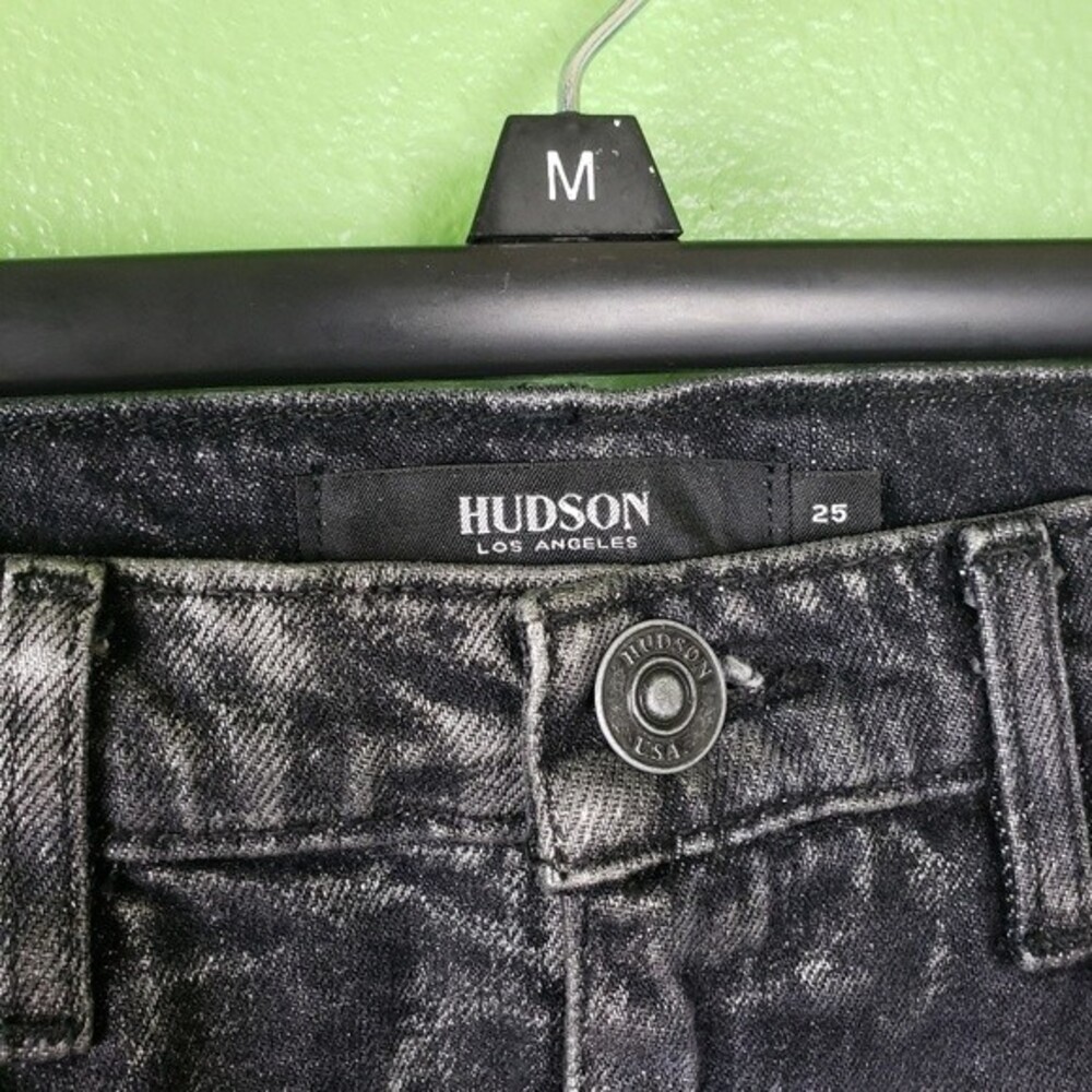 Hudson Black Mini Skirt Acid Silver Glitter  Wash Size 25 - Picture 6 of 10